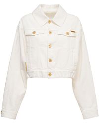 Balmain - Cotton Denim Buttoned Crop Jacket - Lyst