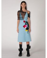 Prada Midikleid Aus Spitze Und Gabardine - Blau