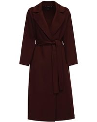 Max Mara Elena Belted Double Wool Long Coat - Purple