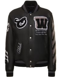 Off-White c/o Virgil Abloh - Logo Patch Leather Varsity Jacket - Lyst