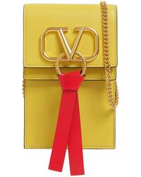 Valentino Garavani Schultertasche Aus Leder Mit Kette "vring" - Gelb