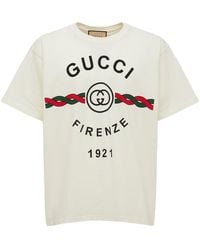 Gucci - コットンジャージー " Firenze 1921" Tシャツ, ホワイト, ウェア - Lyst