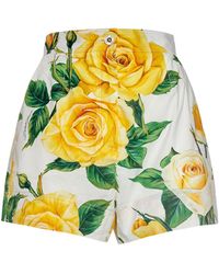 Dolce & Gabbana - Cotton Poplin Rose Printed Shorts - Lyst