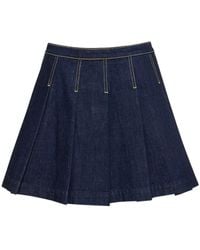 KENZO - Pleated Cotton Denim Mini Skirt - Lyst