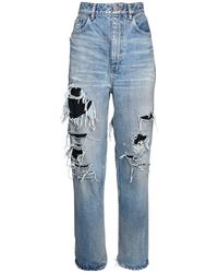 Balenciaga Jeans Aus Baumwolldenim Mit Logo Und Rissen - Blau