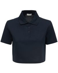 Saint Laurent - Embroidered-logo Cropped Polo Shirt - Lyst