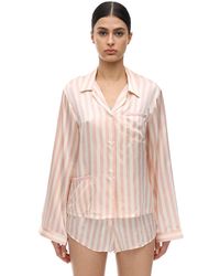 Morgan Lane Ruthie Striped Silk Charmeuse Pyjama Top - Pink
