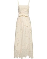 Elie Saab - Langes Kleid Aus Baumwollmischung Mit Stickerei - Lyst