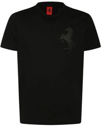 Ferrari T-shirt Aus Baumwolljersey Mit Pferdemotiv - Schwarz