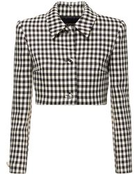 Roberto Cavalli - Checked Wool Blend Cropped Blazer - Lyst