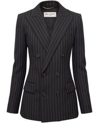 Saint Laurent - Double Breasted Wool Pinstriped Jacket - Lyst