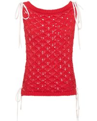 MSGM - Openwork Cotton Lace Sleeveless Top - Lyst