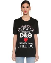 Dolce & Gabbana Bedrucktes T-shirt Aus Baumwolljersey - Schwarz
