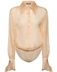 Mugler - Body de seda tul transparente con manga larga - Lyst