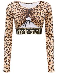 Roberto Cavalli - Crop top imprimé jaguar à manches courtes - Lyst