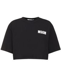 MSGM - Bauchfreies T-shirt Aus Baumwolle - Lyst