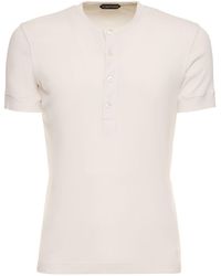 Tom Ford - Geripptes Henley-t-shirt Aus Baumwolle & Lyocell - Lyst