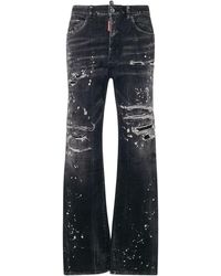 DSquared² - Distressed Mid Rise Wide Leg Jeans - Lyst