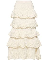 Oscar de la Renta - Scalloped Cotton Crochet Midi Skirt - Lyst
