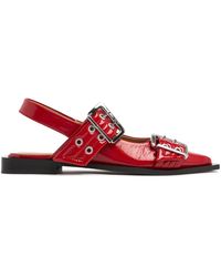 Ganni - レッド Feminine Buckle フラットシューズ - Lyst