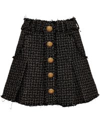 Balmain - Pleated Lurex Tweed Mini Skirt - Lyst