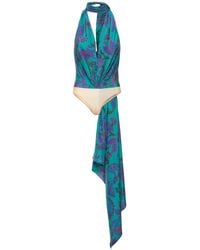 Ralph Lauren Collection - Body stampato in raso con sciarpa - Lyst