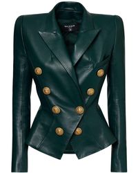 Balmain - Double Breasted Leather Blazer - Lyst