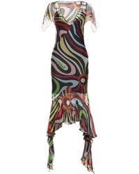 Emilio Pucci - Chiffon Marmo Print Ruffle Midi Dress - Lyst