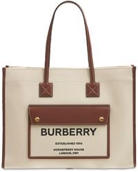 Burberry - Women Medium Two-tone Canvas & Leather Freya Bag - Lyst