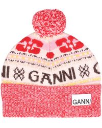Ganni - Logo-patch Intarsia-knit Beanie - Lyst