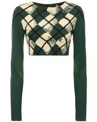 Burberry - Check Cotton Knit Long Sleeve Sweater - Lyst