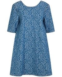 Ganni - Jacquard Cotton Denim A-Line Mini Dress - Lyst
