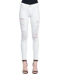 FRAME Skinny Le Colour Destroyed Denim Jeans - White