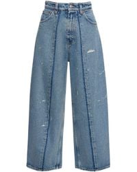 MM6 by Maison Martin Margiela - Jeans larghi cropped vita alta in cotone - Lyst