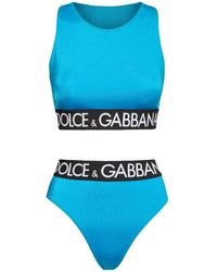 Dolce & Gabbana Bikini En Jersey Taille Haute Avec Bande Logo - Bleu