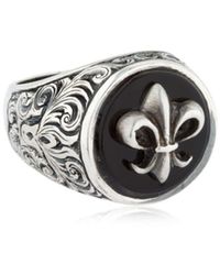 Cantini Mc Firenze Ring Aus Silber Mit Onyx "fleur-de-lis" - Mettallic