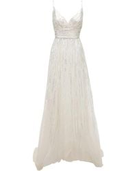 Elie Saab Sleeveless Embroidered Tulle Gown - White
