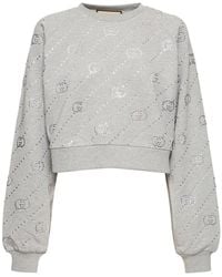 Gucci - Sweat-shirt court en jersey de coton gg à capuche - Lyst