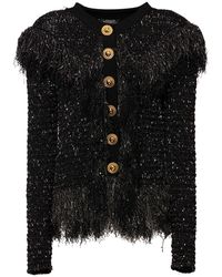 Balmain - Glittered Fringed Tweed Jacket - Lyst