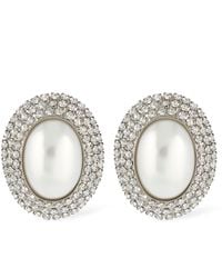 Alessandra Rich - Oval Crystal & Faux Pearl Earrings - Lyst