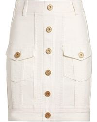 Balmain - Cotton Denim Buttoned Mini Skirt - Lyst