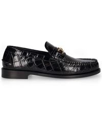 Versace - Medusa Croc Embossed Leather Loafers - Lyst