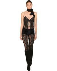 Saint Laurent Embroidered Sheer Tulle Jumpsuit - Black