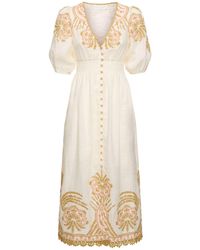 Zimmermann - Waverly Linen Embroidered Long Dress - Lyst