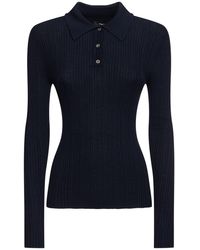 Theory - Ribbed Viscose Blend Polo Top - Lyst