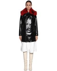 Marni Mantel Aus Lackleder Mit Fellkragen - Schwarz