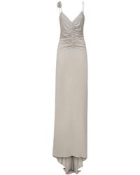 Magda Butrym - Ruched Jersey Long Slip Dress W/Roses - Lyst