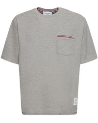 Thom Browne - Cotton Jersey T-Shirt W/ Striped Trim - Lyst
