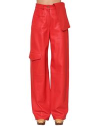 Jacquemus High Waist Leather Cargo Pants - Red