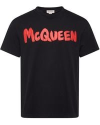 Alexander McQueen - T-shirt Aus Baumwolle Mit Graffitidruck - Lyst